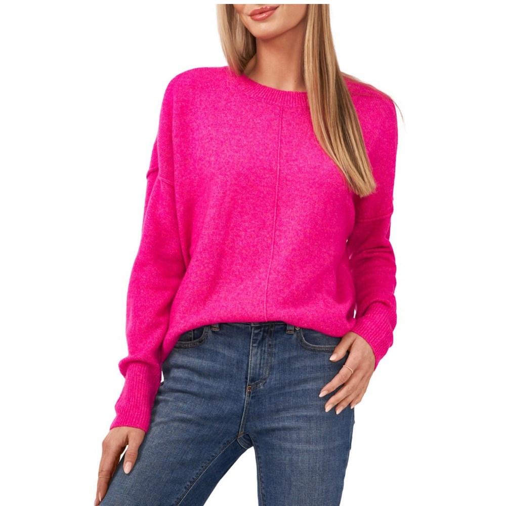 Vince Camuto Medium Center Seam Crewneck Sweater Paradox Pink